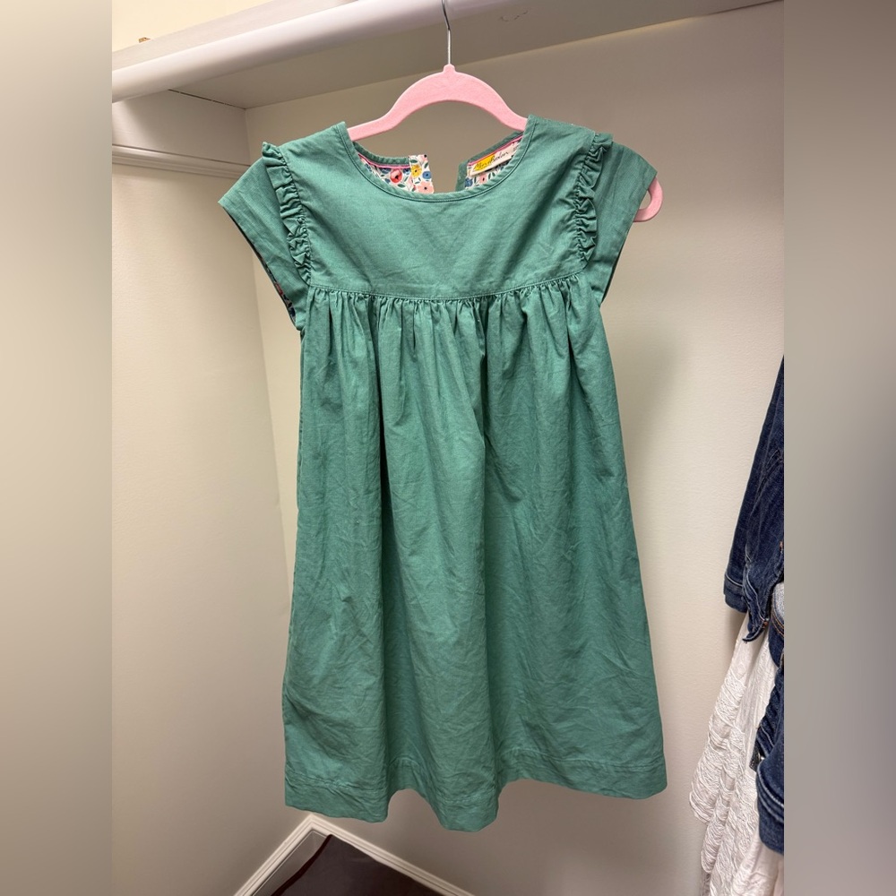 Mini Boden Teal Kids Dress with Ruffle Sleeves